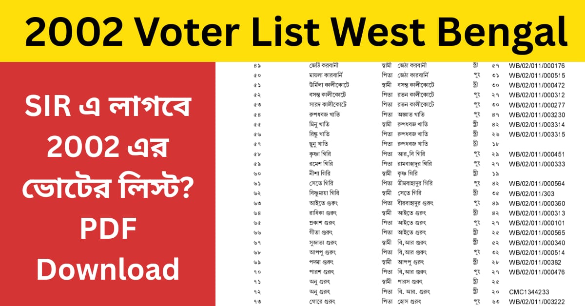 2002 Voter list West Bengal : Download Voter List 2002 West Bengal